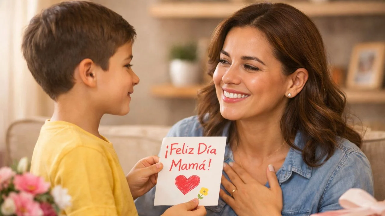Niño entregando una carta a su madre