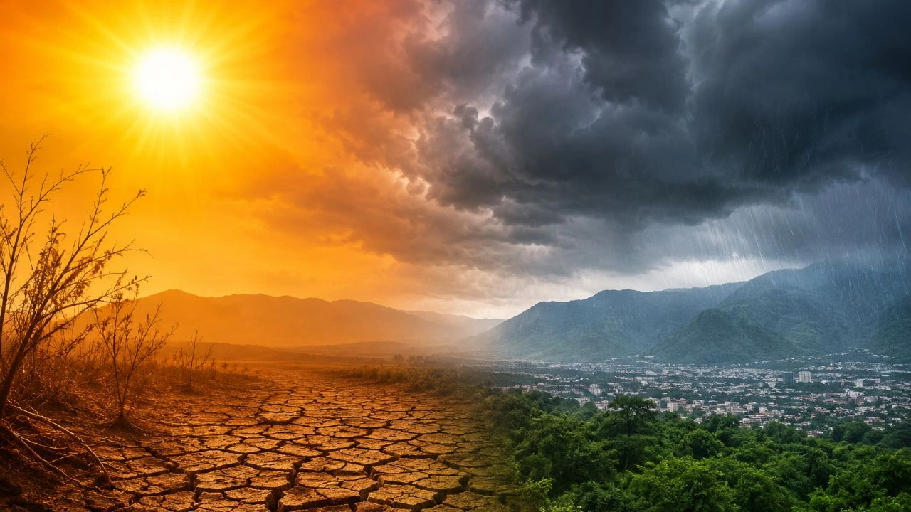Composición de imagen entre calor y lluvias 