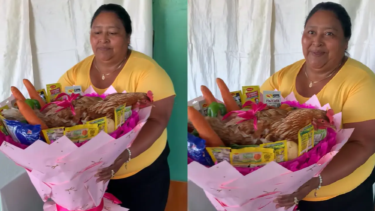 Hondureña recibe 'ramo buchón' con gallina y zanahorias en vez de flores Imagen de Hondureña recibe 'ramo buchón' con gallina y zanahorias en vez de flores