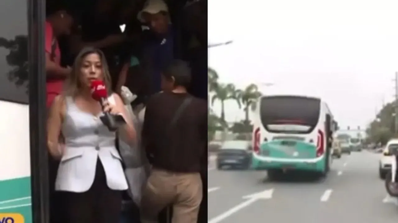 Reportera se sube a bus y conductor arranca en plena transmisión Imagen de Reportera se sube a bus y conductor arranca en plena transmisión