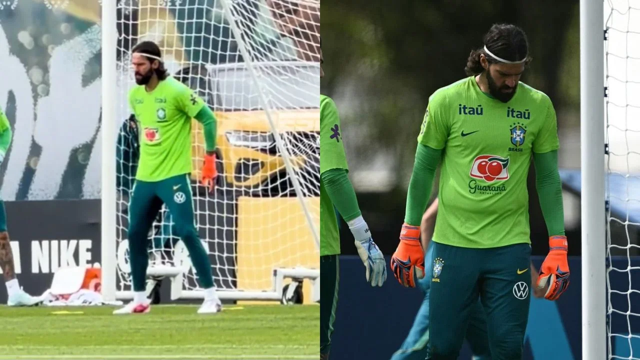 Imagen real y editada de Alisson Becker en concentración de Brasil. 
