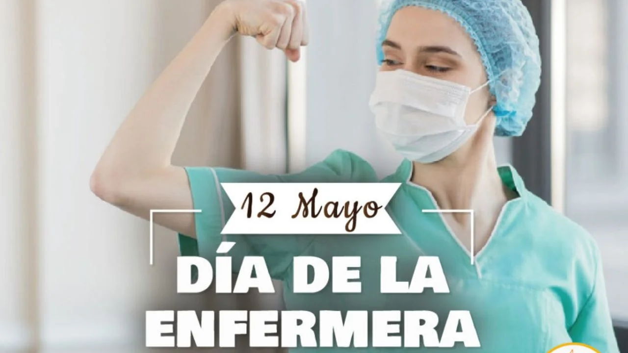 Una enfermera y la frase 12 de mayo Día de la Enfermera.