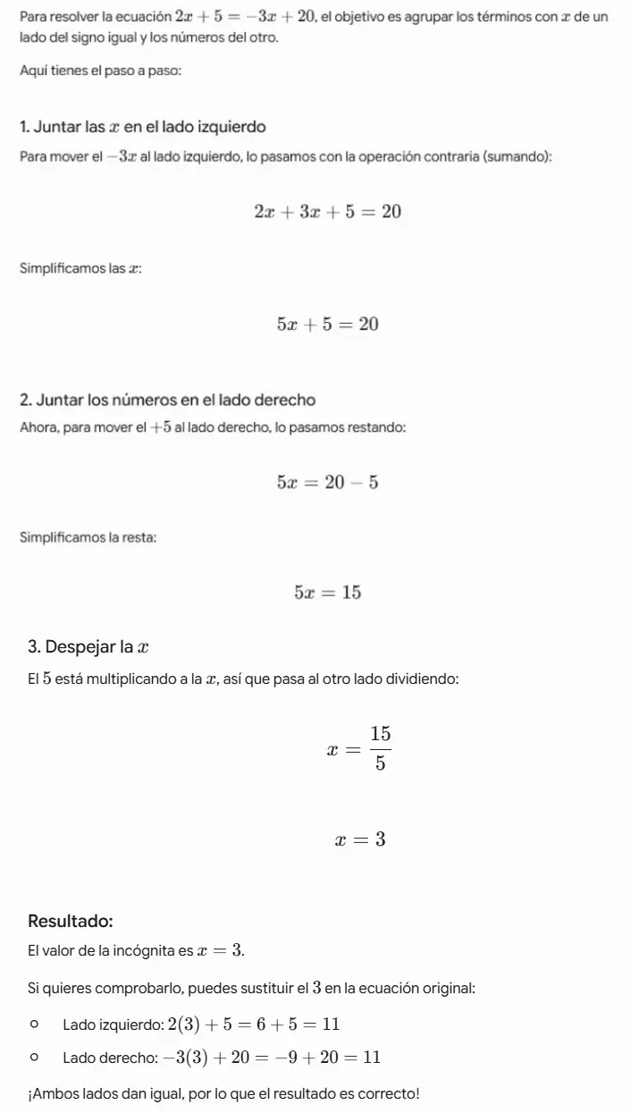 Foto de una ecuación matemática resulta con Gemini