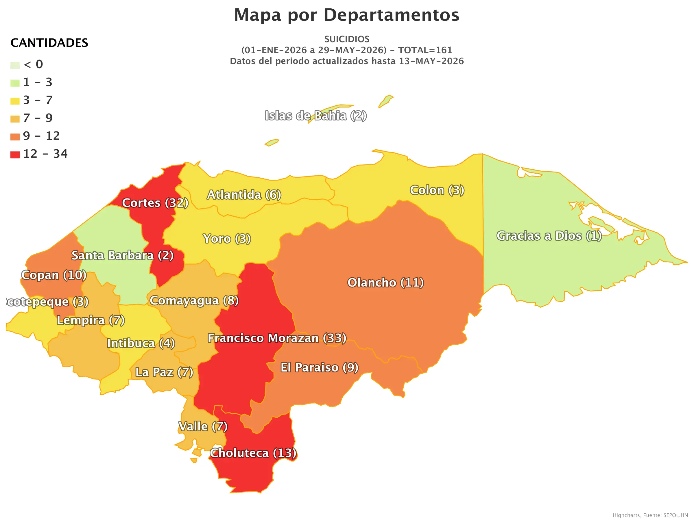 Mapa de suicidios en Honduras