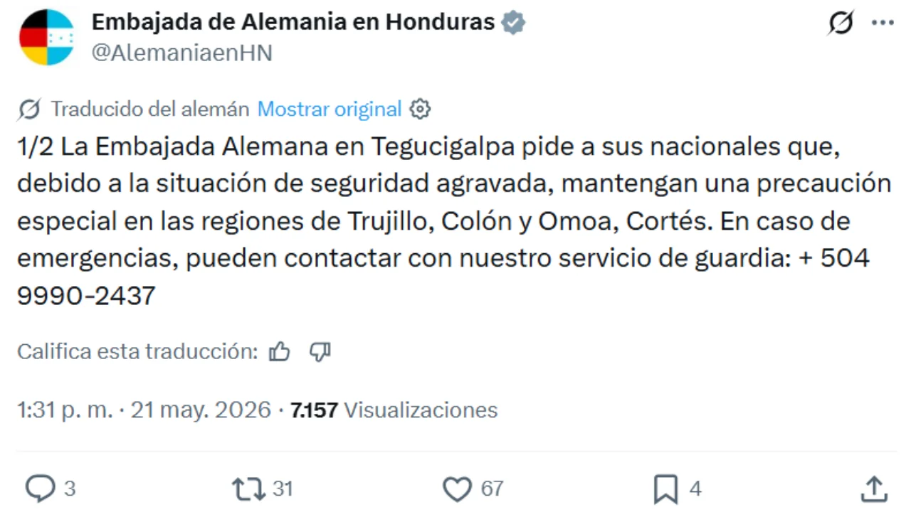 as autoridades diplomáticas recomendaron extremar precauciones y mantenerse informados sobre la situación de seguridad en la zona. Alemania