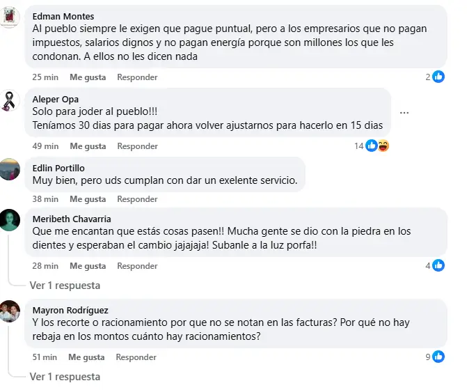 Comentarios de clientes de la ENEE molestos por el nuevo plazo para pagar factura eléctrica 