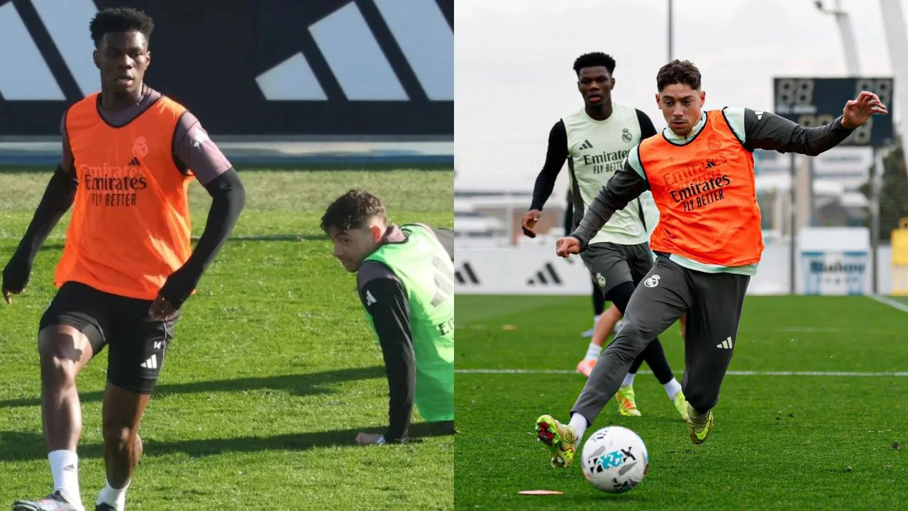 Federico Valverde y Aurélien Tchouaméni en entrenamientos del Real Madrid.