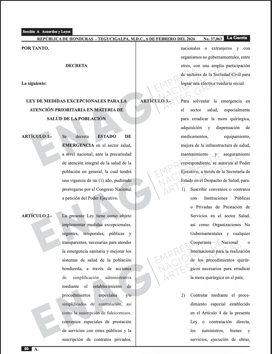 Decreto publicado en el diario oficial La Gaceta.,