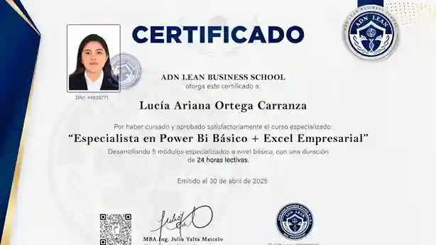 Imagen de un certificado de la obtención de conocimiento en Power BI