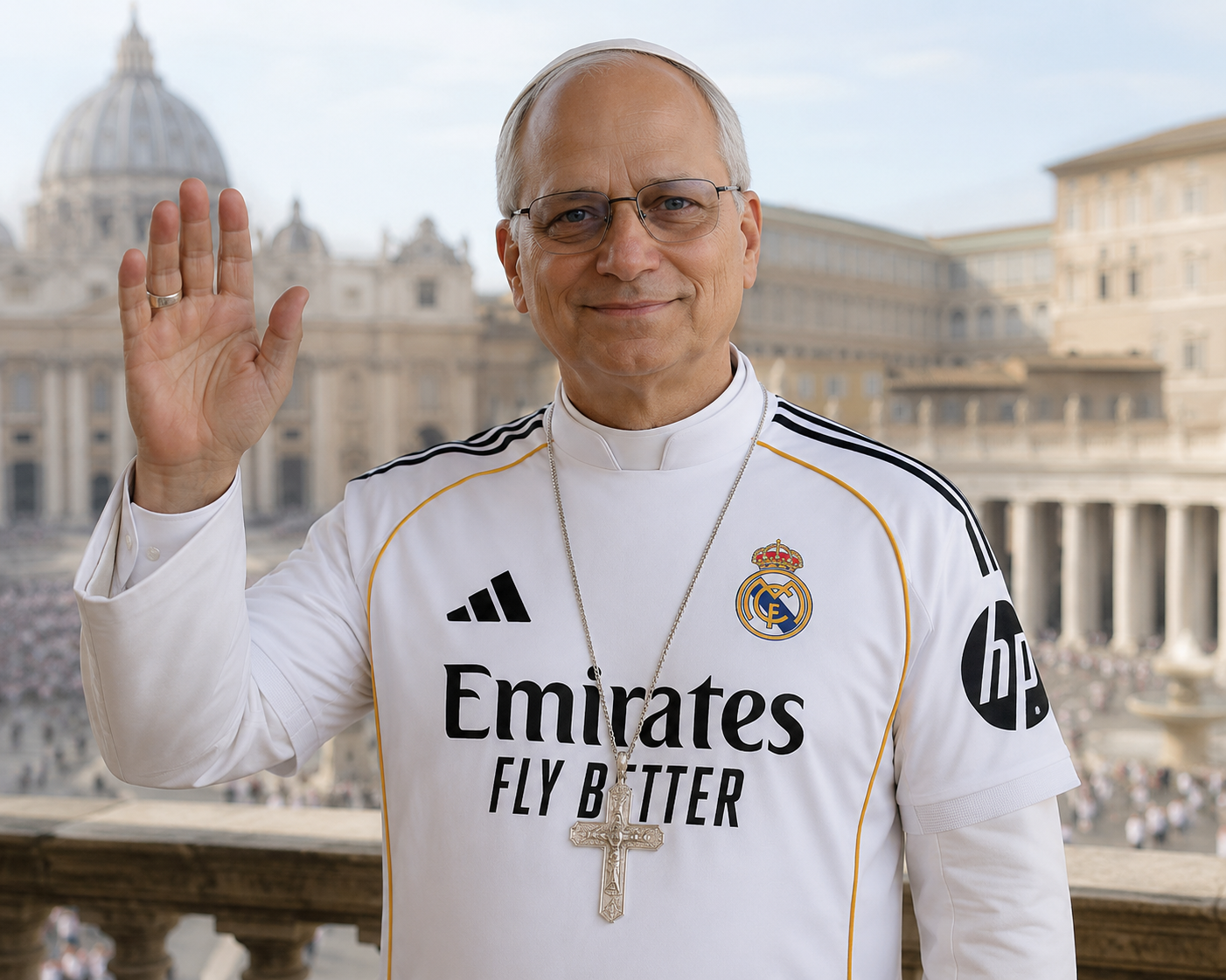 Papa León XIV usando la camisa del Real Madrid