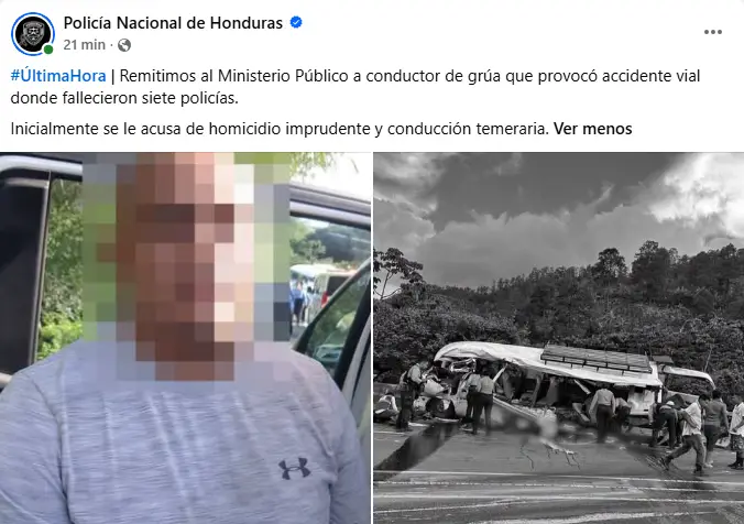 Policía Nacional sobre captura de conductor por accidente en El Rodeo donde murieron siete policías