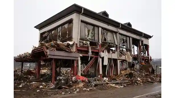 Destrucción de casas debido a terremoto.