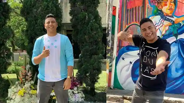 Con un fondo de una bandera de Honduras posa Yirs.