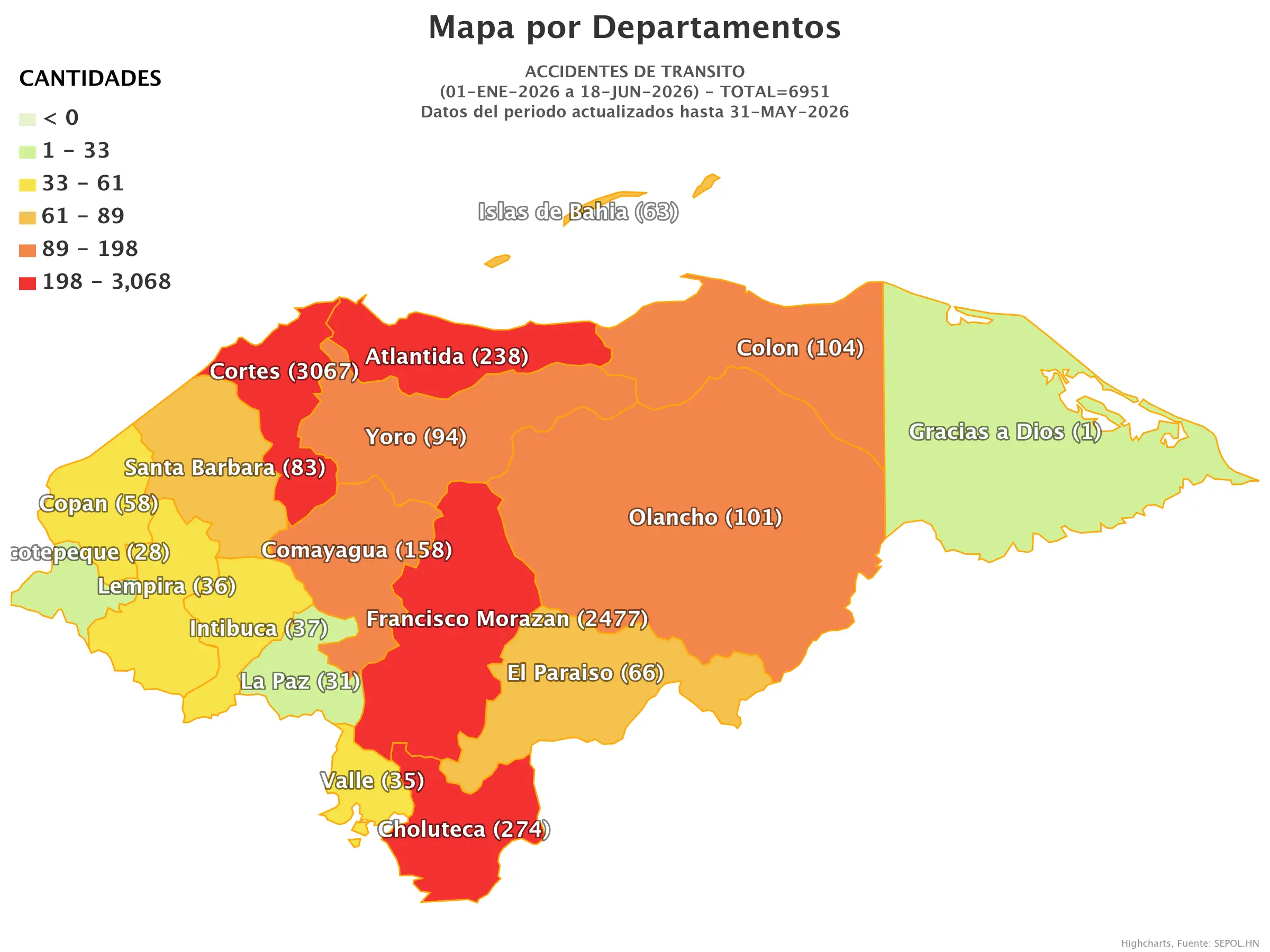 Mapa de accidentes de tránsito en Honduras 