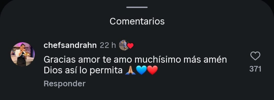 Respuesta de la chef Sandra a su esposo en redes sociales.