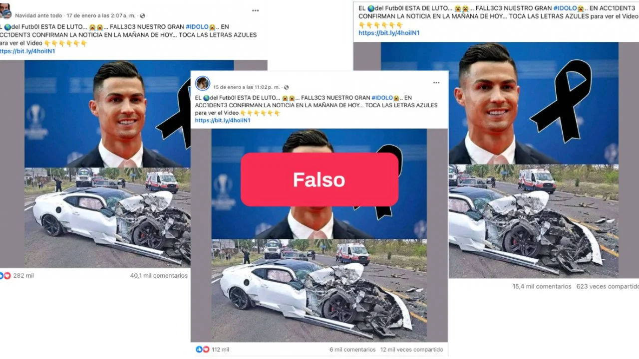 Publicaciones sobre la muerte falsa de Cristiano Ronaldo.
