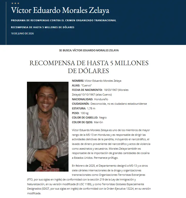 Cuervo, líder de la MS-13 buscado por Estados Unidos