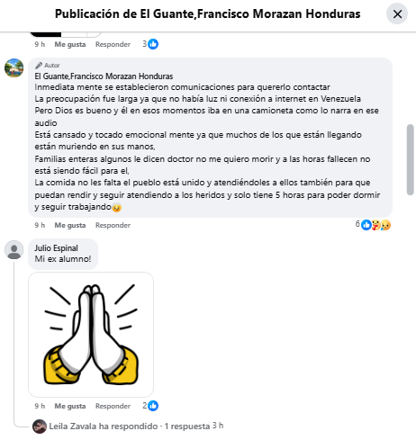Mensaje sobre el médico hondureño voluntario tras terremotos en Venezuela 