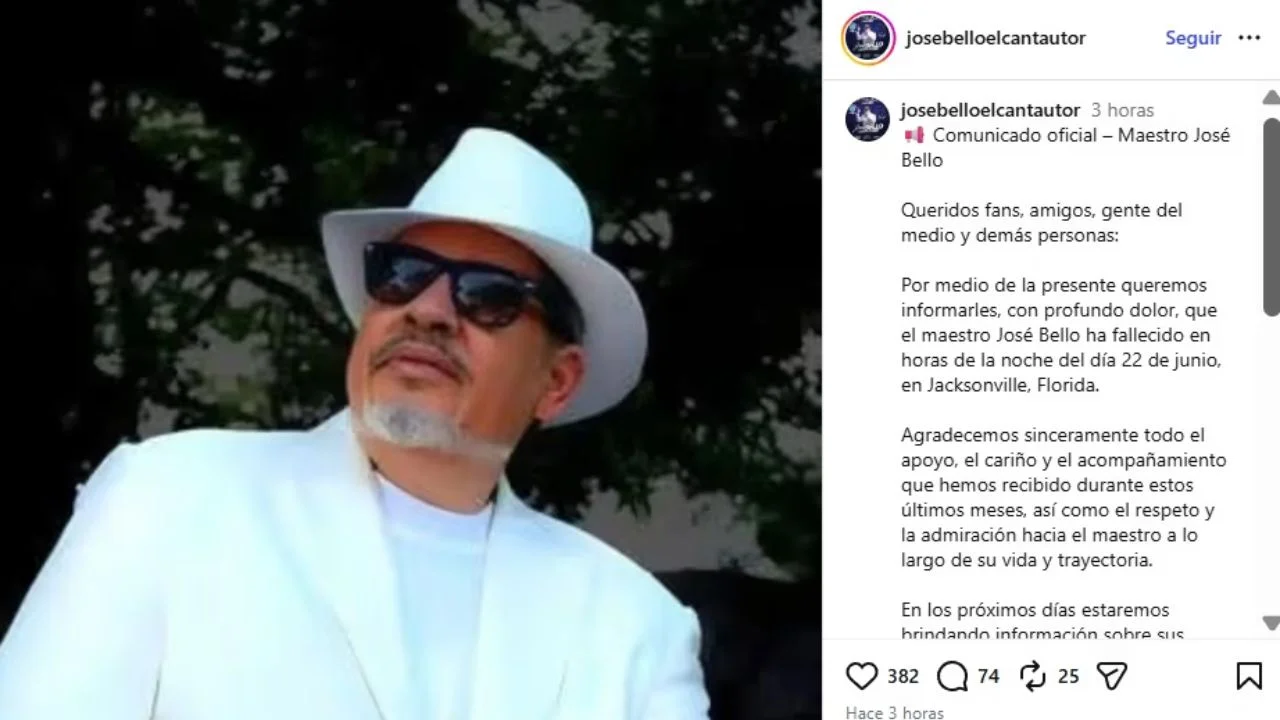 Comunicado de la muerte de José Bello.