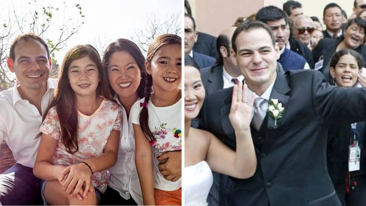 Collage de fotos de esposo e hijos de Keiko Fujimori