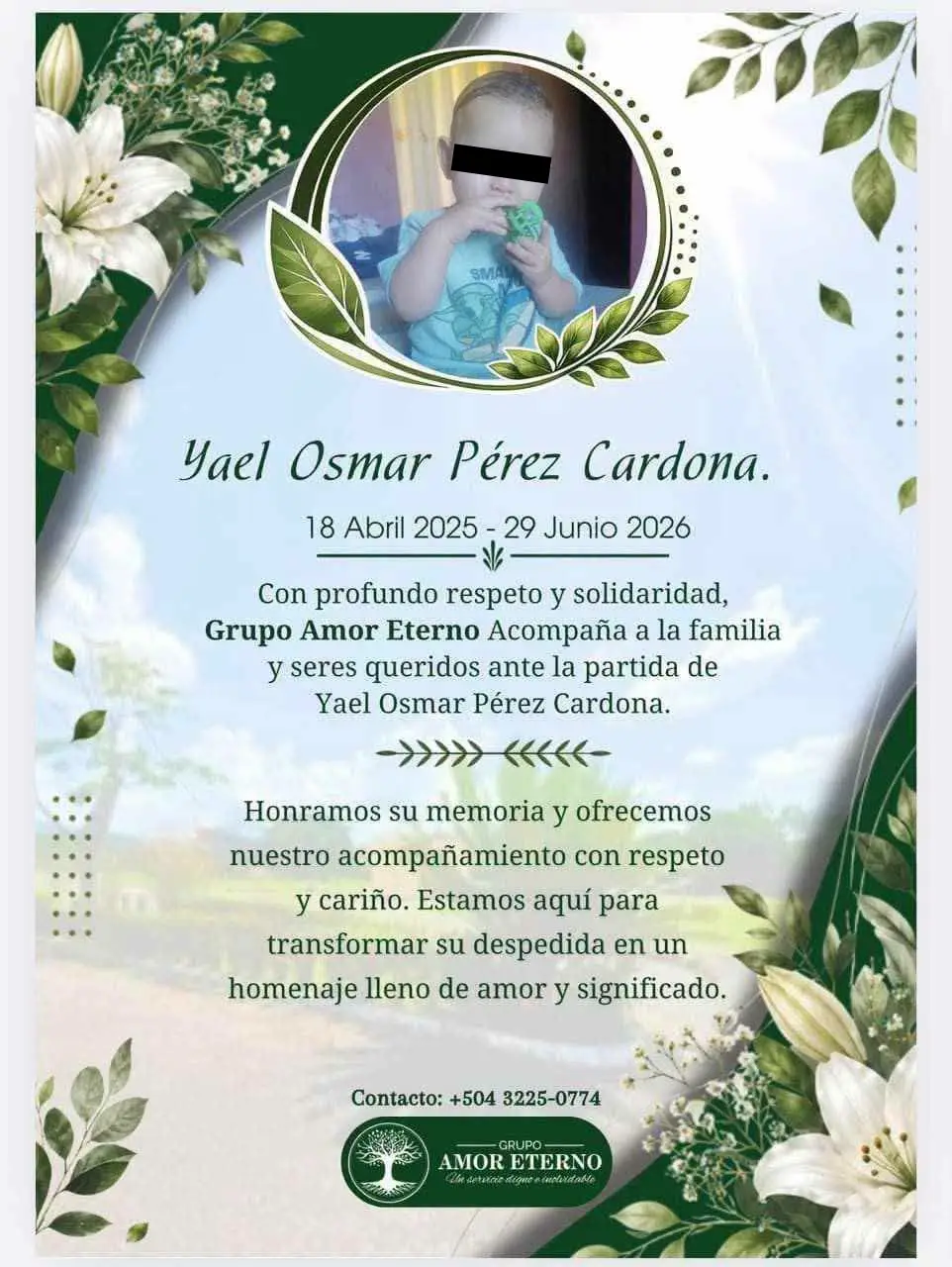 nota de duelo del bebé al que matan en Macuelizo