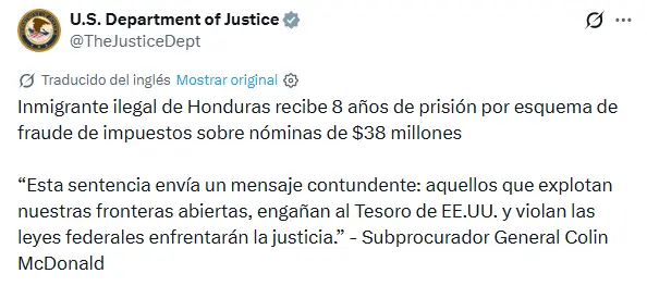 Departamento de Estado destaca condena a hondureño Mario Flores por fraude 