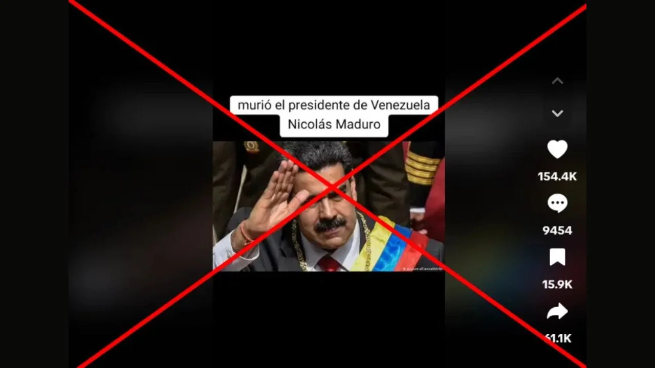 Publicación sobre la falsa muerte de Nicolás Maduro.