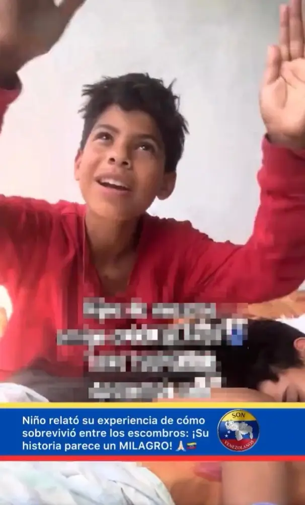 Foto del niño rescatado tras terremotos en Venezuela por figura parecida a Jesús