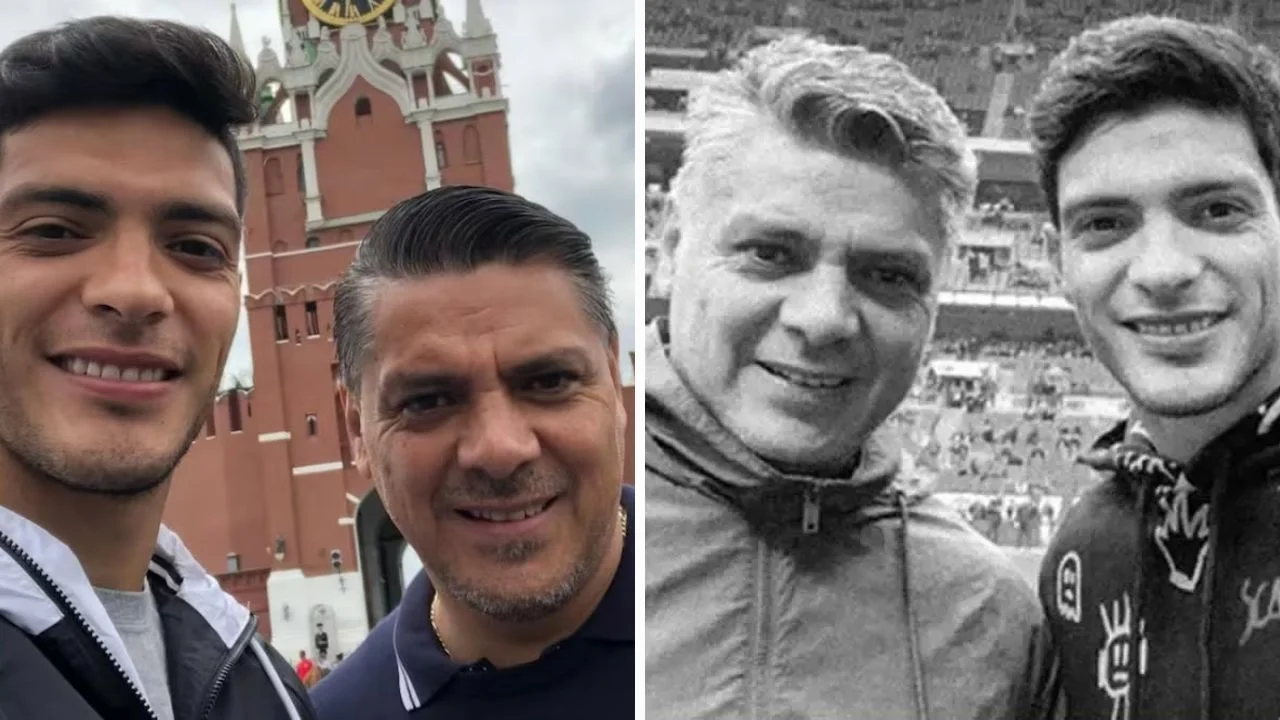 Collage de fotos de Rául Jiménez junto a su padre