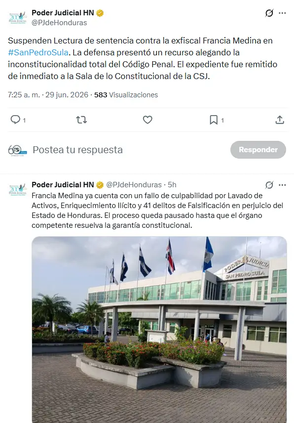 Publicación del Poder Judicial sobre caso Francia Medina 