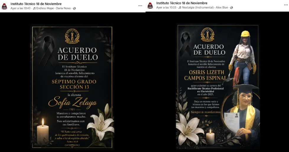 notas de duelo por tía y sobrina