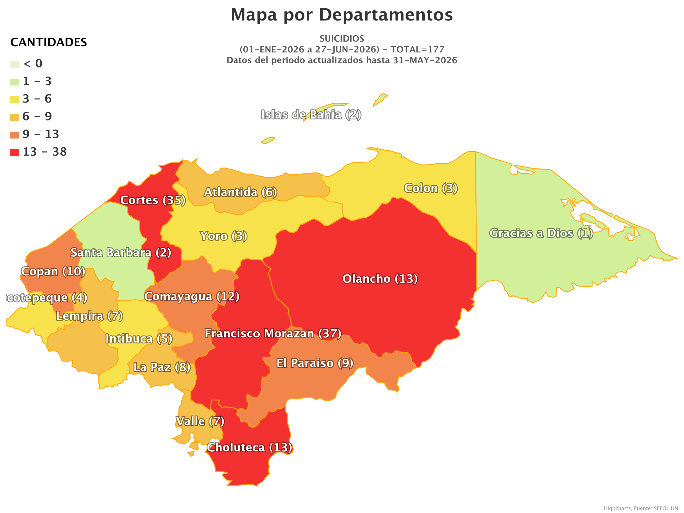Mapa de suicidios en Honduras