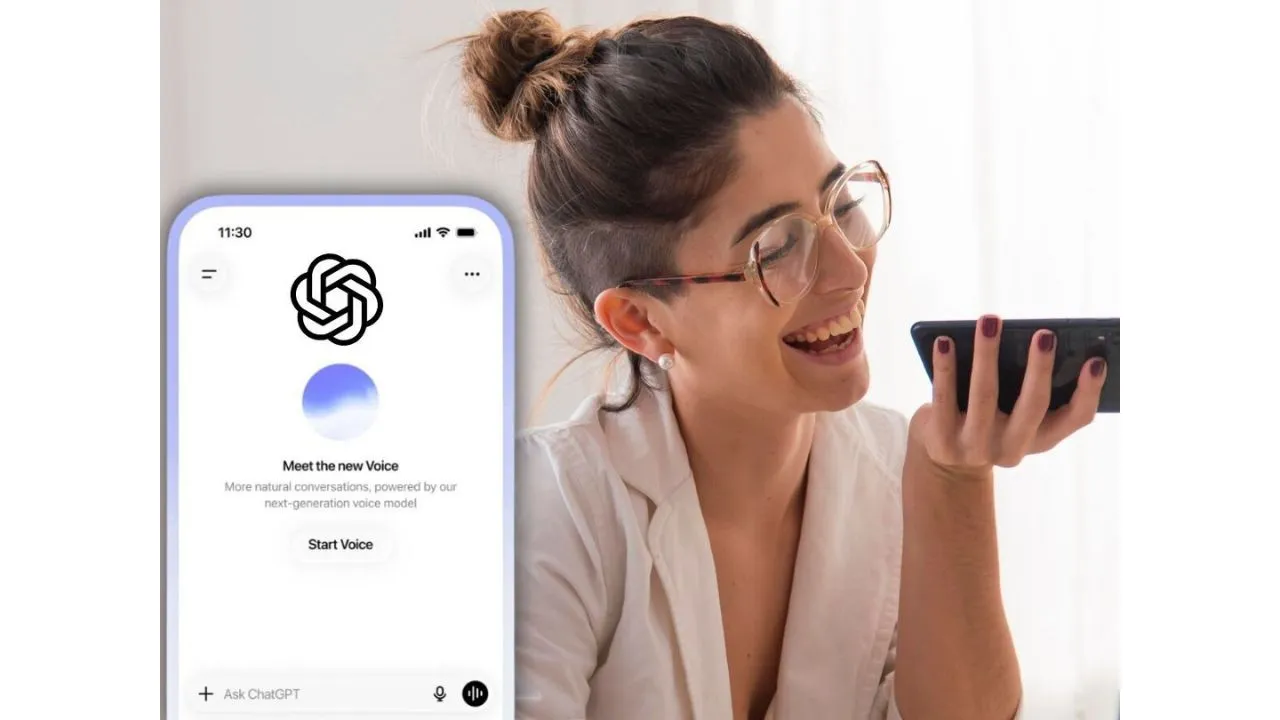 Una mujer sonríe al descubrir la nueva actualización de ChatGPT