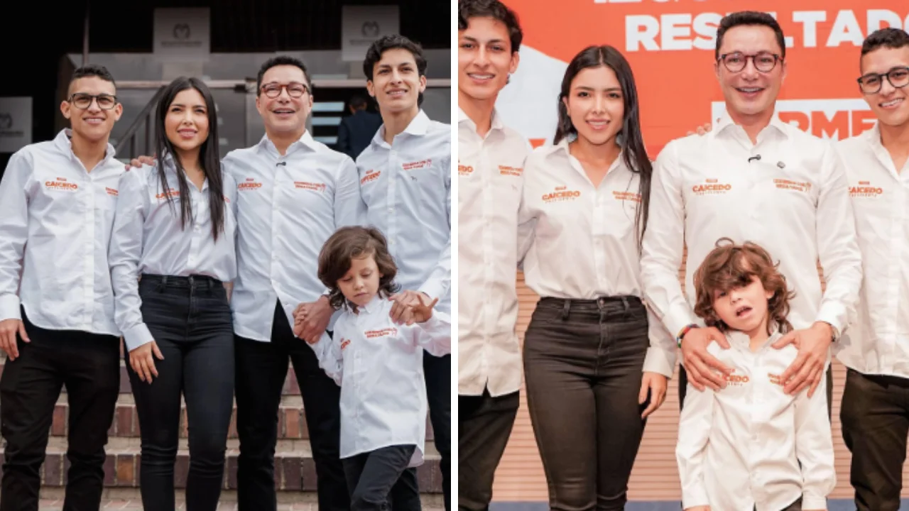 Collage de fotos de Carlos Caicedo junto a sus hijos Sofía, Carlos Andrés, Juan Eduardo y Carlos Eduardo