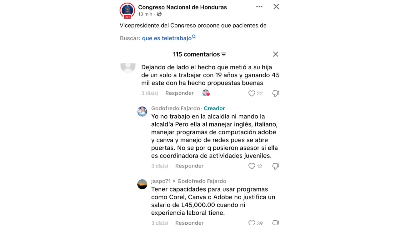 Comentario de Godofredo Fajardo en su cuenta de TikTok