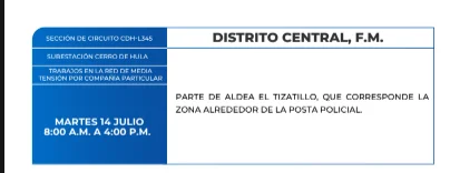 Cortes de energía en el Distrito Central.