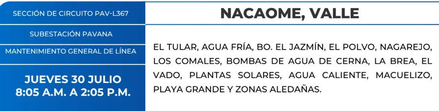 Foto de las Zonas de Nacaome Valle que estarán sin energía este jueves 30 de julio, según la ENEE.