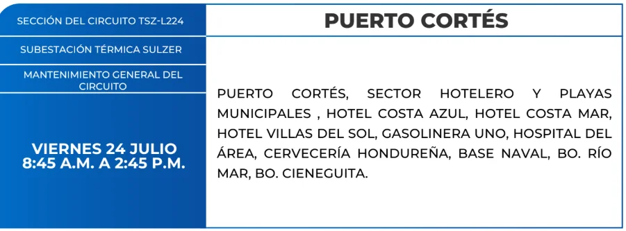Foto Zonas de Puesto Cortés que estarán sin energía este viernes 23 de julio, según la ENEE.