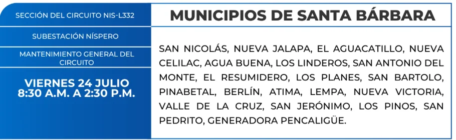 Foto de las Zonas de Francisco Morazán que estarán sin energía este viernes 23 de julio, según la ENEE.