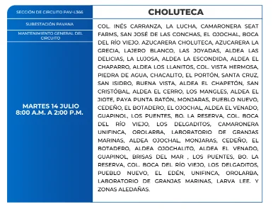 Zonas sin energía eléctrica en Choluteca.