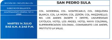 Zonas de mantenimiento en San Pedro Sula.