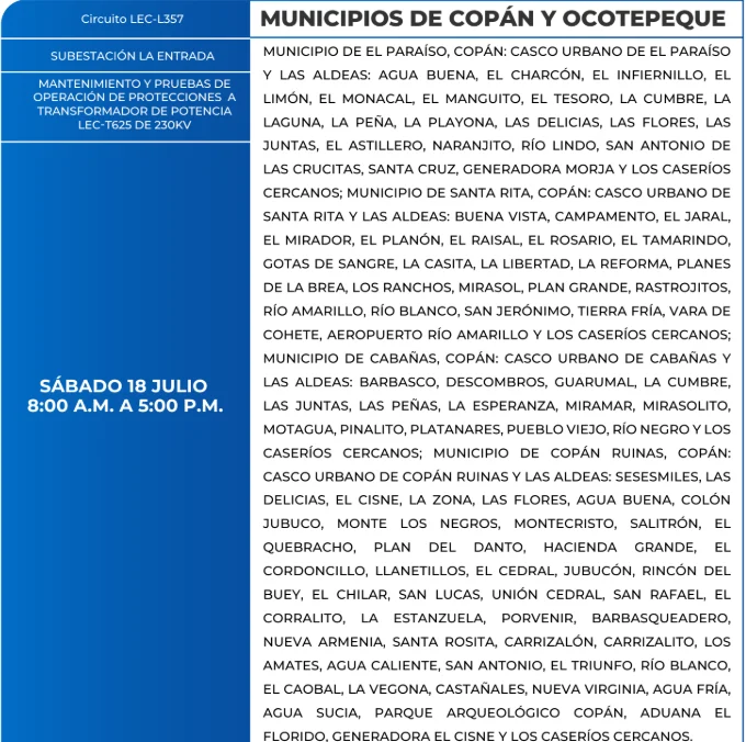 Foto de las Zonas sin energía en municipios de Copán y Ocotepeque, según la ENEE.