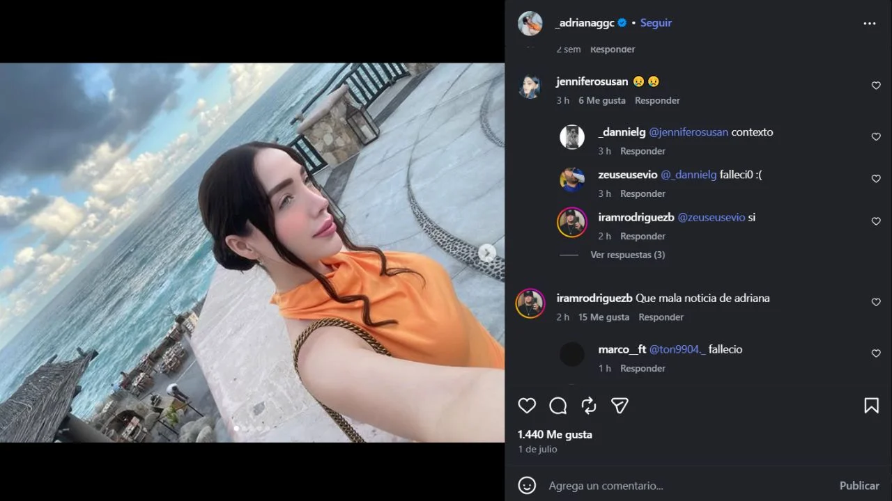 Publicación en IG de Adriana García de Drop Shop con comentarios sobre su muerte.