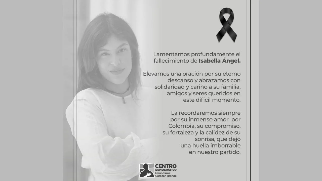 Comunicado del Centro Democrático sobre la muerte de Isabella Ángel.