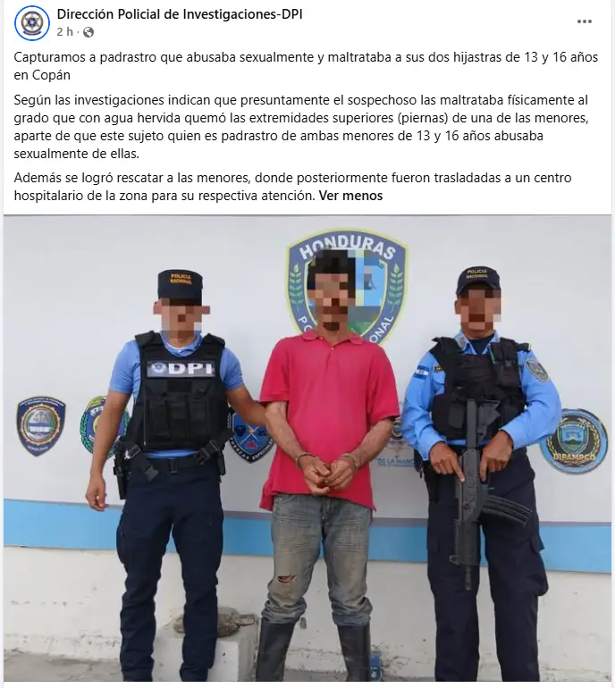 El detenido por abuso de hijastras mientras era presentado por la DPI en Copán 