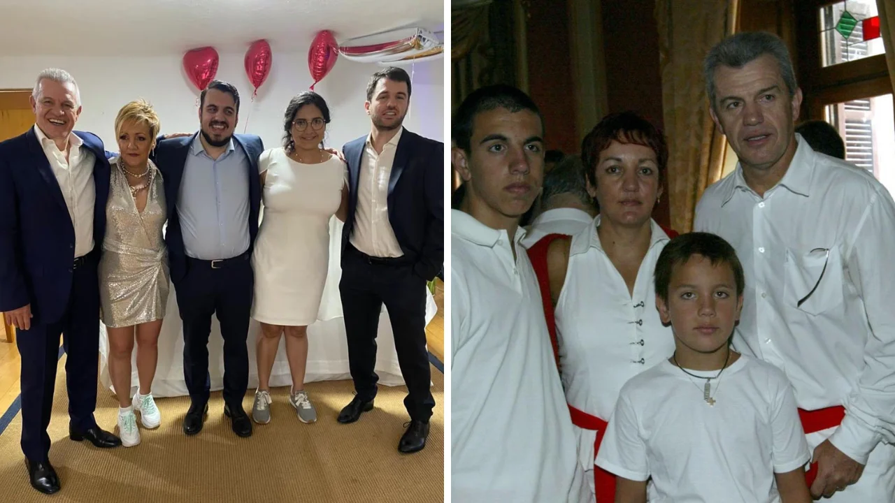 Collage de fotos de Javier Aguirre junto a sus esposa y sus tres hijos