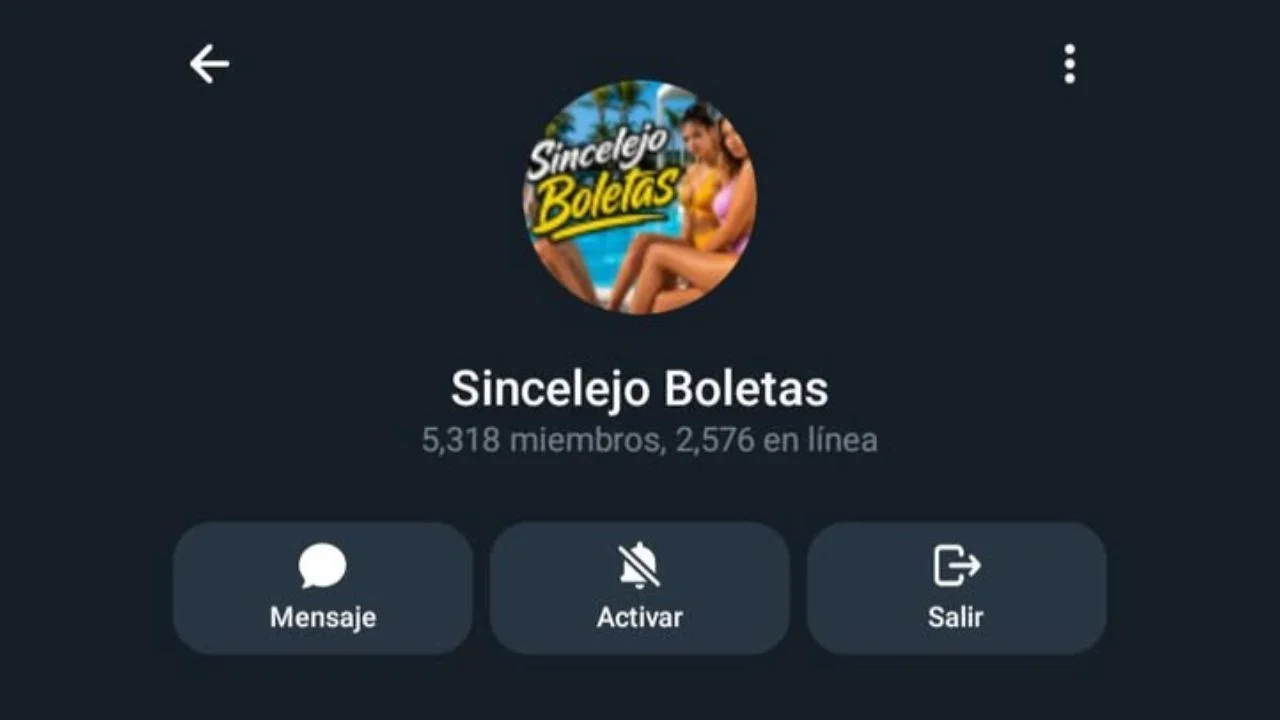 Grupo "Sincelejo Boletas" en Telegram.