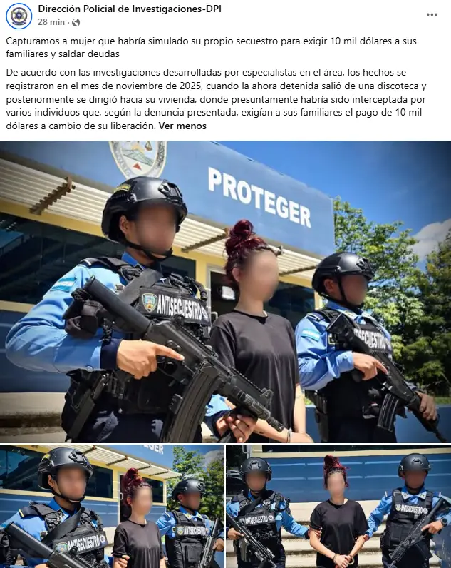 Foto del informe de la hondureña que fingió su secuestro 