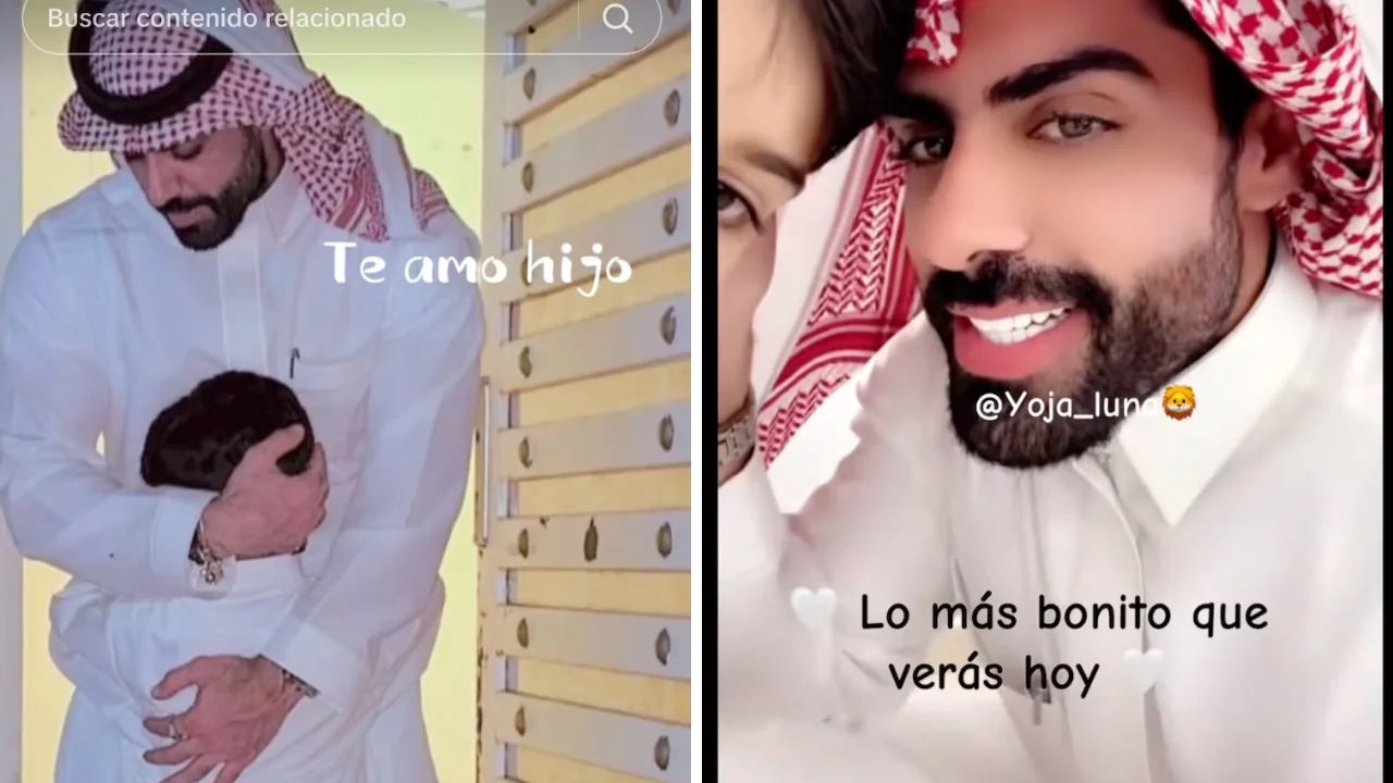 Collage de fotos de Masad Altamimi y su hijo