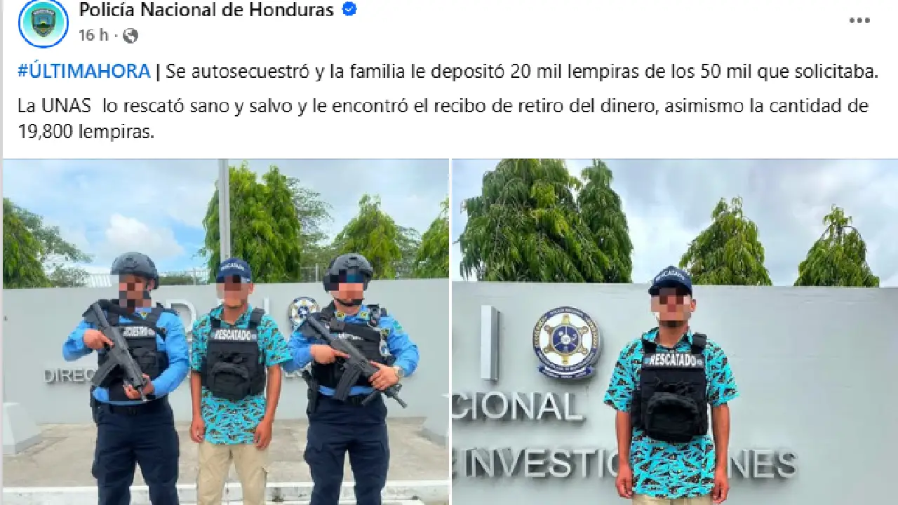 Publicación de la Policía sobre detención de hondureño